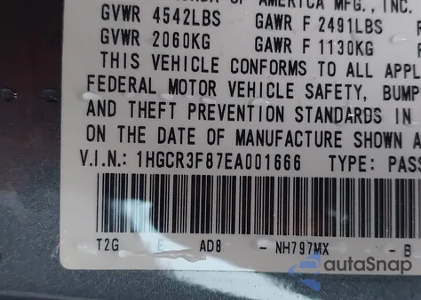 2014 Honda Accord Ex-L V-6 из США, поврежденный, VIN 1HGCR3F87EA001666